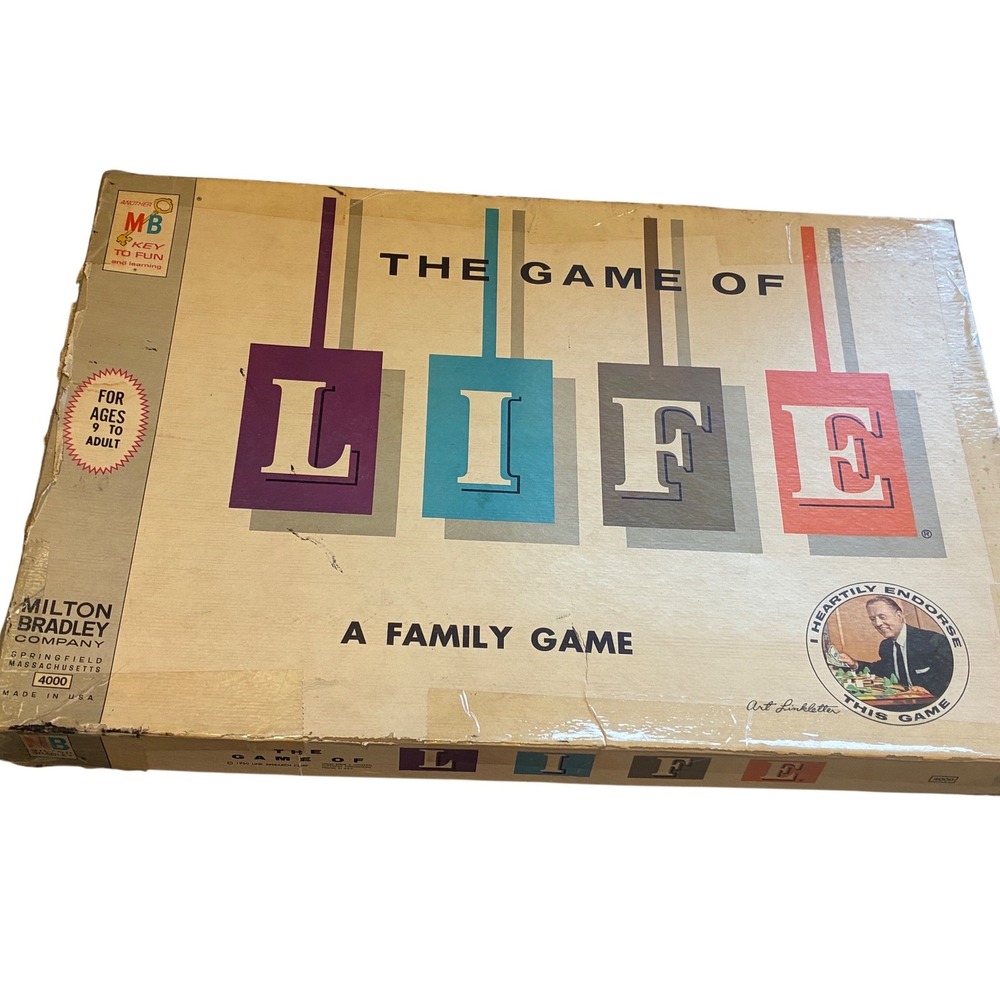 Vintage 1960 The Game of Life Milton Bradley Board Game Art Linkletter Retro